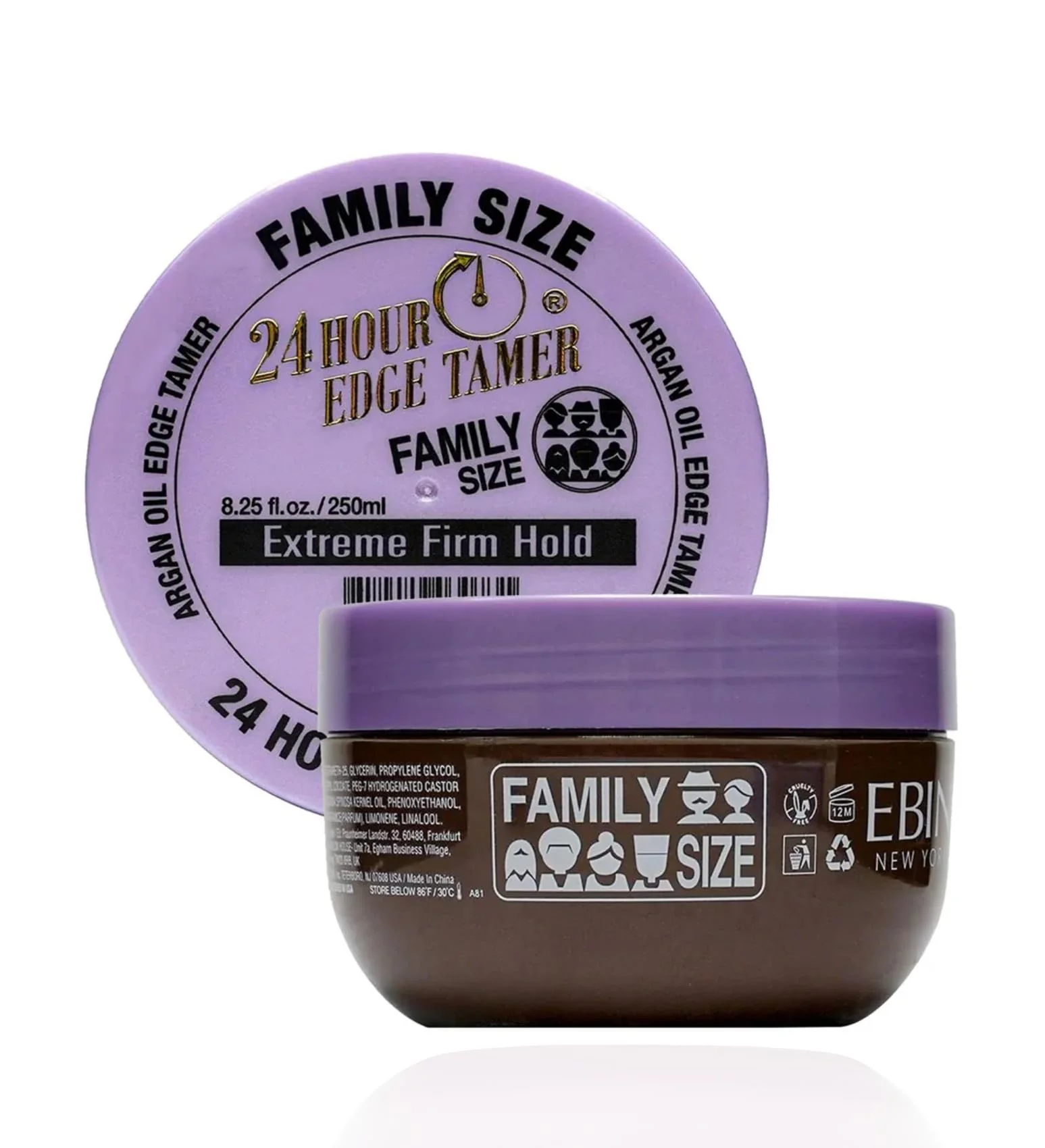 Optimized EBIN NEW YORK 24 Hour Edge Tamer - Extreme Firm Hold 8.25oz 250ml - No Flaking White Residue Shine and Smooth texture with Argan Oil and Castor Detailed
