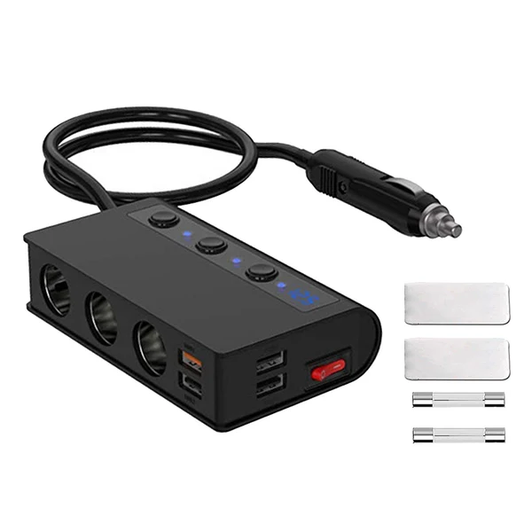 Advanced Maxbell Quick Charge 3.0 3-Socket Cigarette Lighter Splitter 180W DC Voltage Display Proven