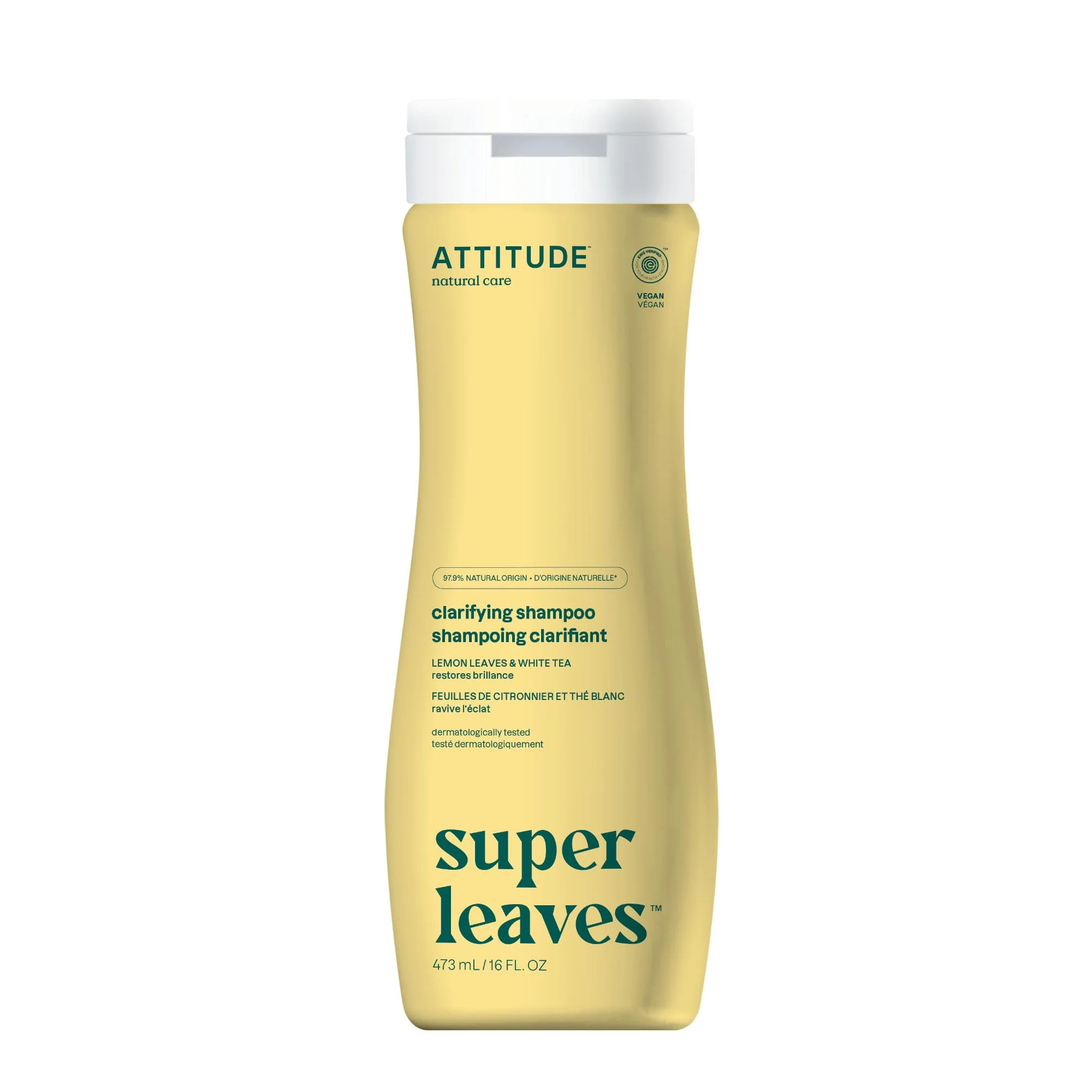 Safe ATTITUDE Clarifying Hair Shampoo EWG Restores Shine Naturally Derived Ingredients Vegan and Plant Based Lemon Leaves and White Tea 16 Modern