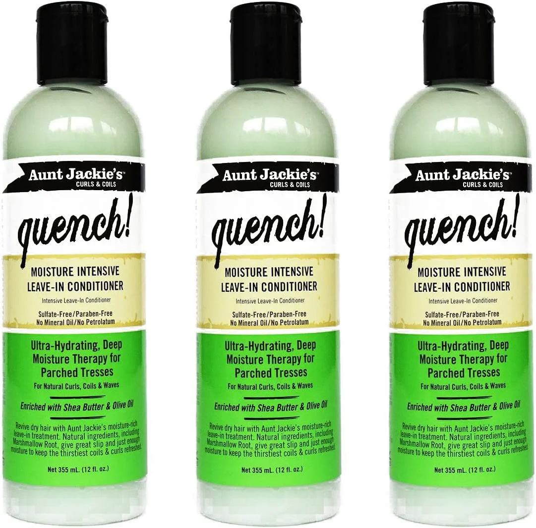 Easy-to-Use Aunt Jackie's Curls Coils Quench Moisture Intensive Leave-In Conditioner 12 oz Pack of 3 Authentic