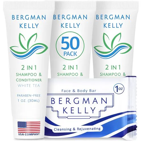 Relaxed BERGMAN KELLY Rectangle Soap Bars 2in1 Shampoo Conditioner 2-Piece Set White Tea 1 oz each 100 pc Delight Your Guests with Revitalizing User-Friendly