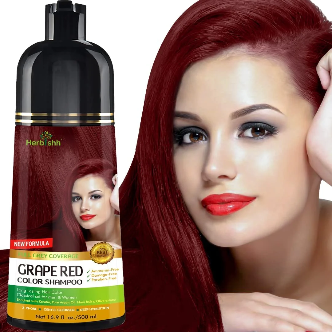 Sophisticated Herbishh Hair Color Shampoo Grape Red - Hair Dye for Gray Hair - Ammonia- 3-in-1 Shampoo Conditioner - Lasts 2-3 Weeks 500 ml World-Class