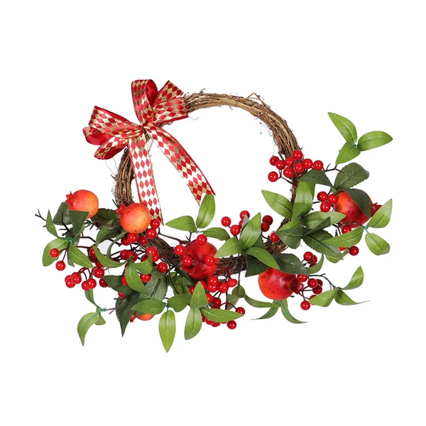 Specialty Maxbell Christmas Rattan Wreath Hanging Pomegranate Garland for Front Door Holiday Versatile