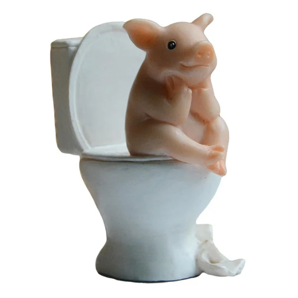 Comfortable Maxbell Modern Pig Figurine Sculpture Micro Landscape Crafts Cake Toppers Home Decor Sit on Toilet Classic
