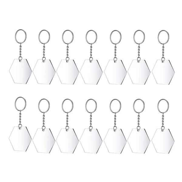 Eco-Friendly Maxbell 24pcs Transparent Hexagon Acrylic Key Chains Keychains Blanks Discs Keyring Dependable