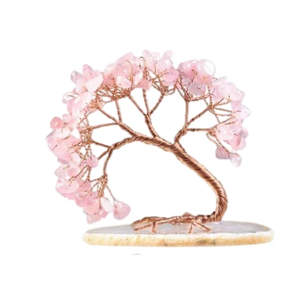 Professional Maxbell Rose Quartz Gemstone Tree Home Decoration Fortune for Car Wedding Home Pink Detailed