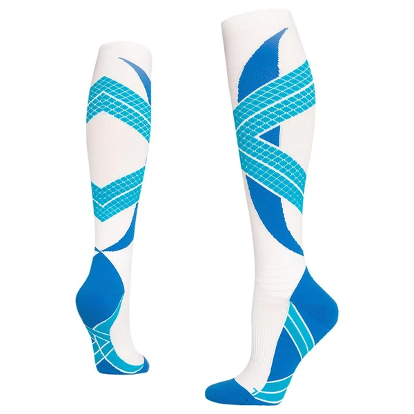 Traditional Maxbell 1 Pair Knee High Compression Socks Running Sport Stcok Ankle White Blue L-XL Advanced