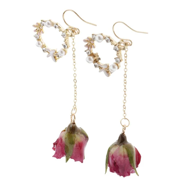 High-Performance Maxbell 2pcs Women Fashion Flower Bud Dangle Earrings Pearl Beaded Earbob Fushcia Carefully Designed