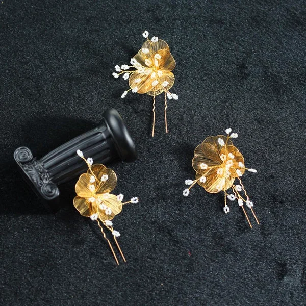 Versatile Maxbell 3Pack Vintage Bridal Bridesmaid Flower Hairpins Filigree Leaf Party Headwear Crafted