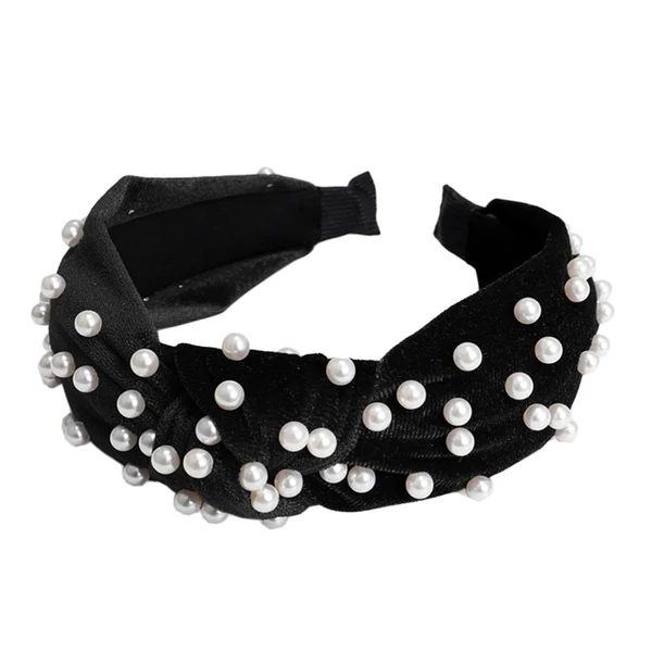 Functional Maxbell Faux Pearls Knotted Hair Hoop Women Pretty Velvet Hairband Headband Black Proven