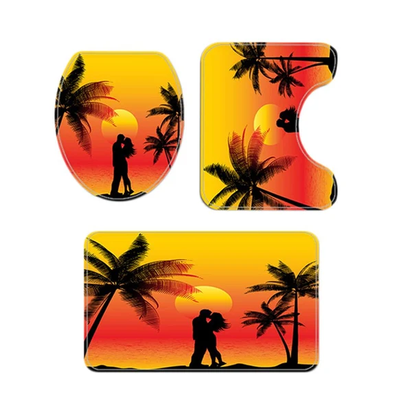 Luxury Maxbell 3 Pcs Bathroom Rug Sunset Pattern Toilet Lid Cover Pedestal Mat Home Decor C Versatile
