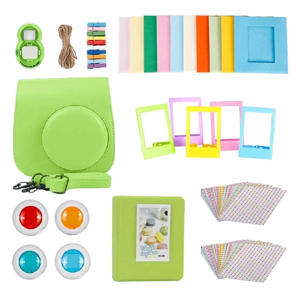 Detailed Maxbell For Fujifilm Instax Mini 9 Camera PU Case Filter Close up Lens Gift Set lime green Stylish