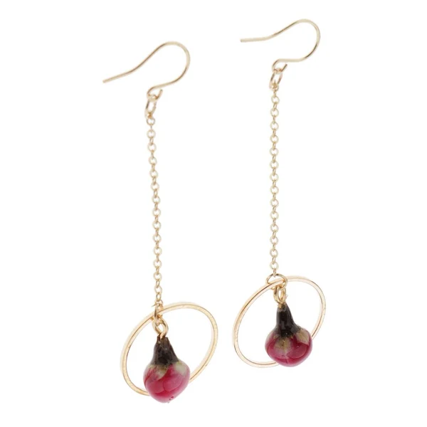 High-End Maxbell 2pcs Women Fashion Flower Bud Long Chain Dangle Earring Earbob round ring Classic