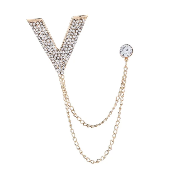 Verified Maxbell Crystal V Brooch Tassel Chain Coat Suit Lapel Pin Shirt Stud Jewlery Gold Specialty