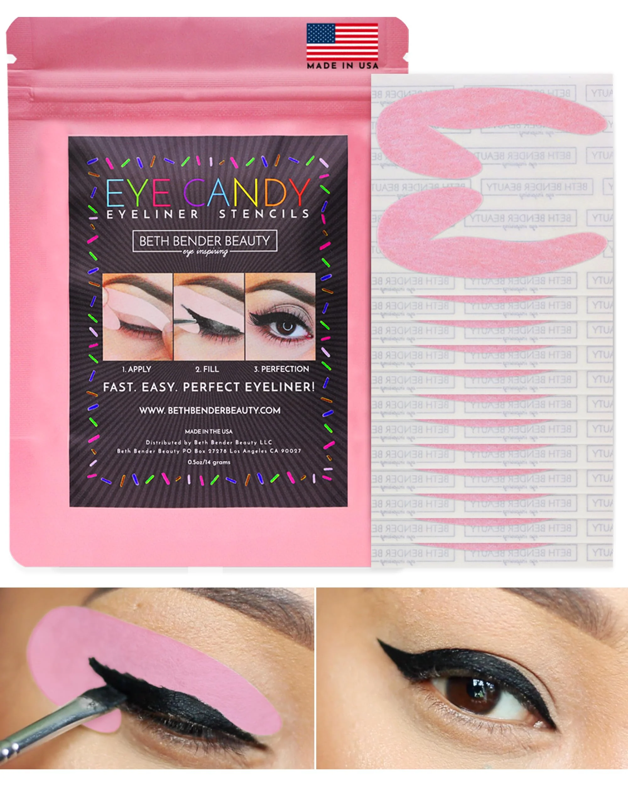 Original Eyeliner Stencils by Beth Bender - Reusable Winged and Cat Eye Stencil Tool - Made in USA 24 Pack High-Performance