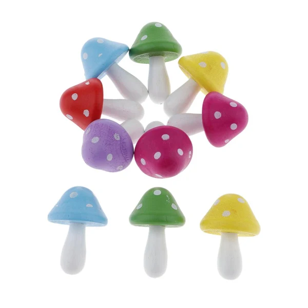 Long-Lasting Maxbell 10pcs Colorful Wood Mushrooms Decorative Sculptures Figurines Ornaments Premium Material