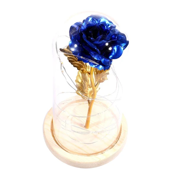Fine Maxbell Rose In Glass Dome Wooden Base Led Flower Lamps Blue Refined