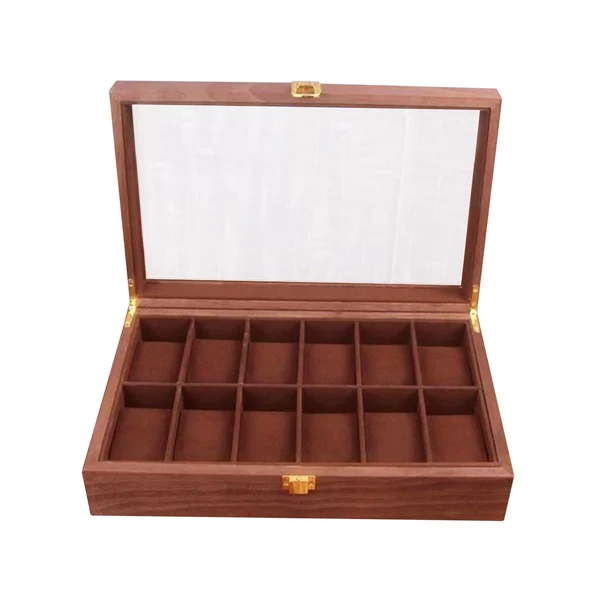 Solid Maxbell Watch Box Wooden Display Case Organizer 10 Slot Walnut Wood Grain Genuine