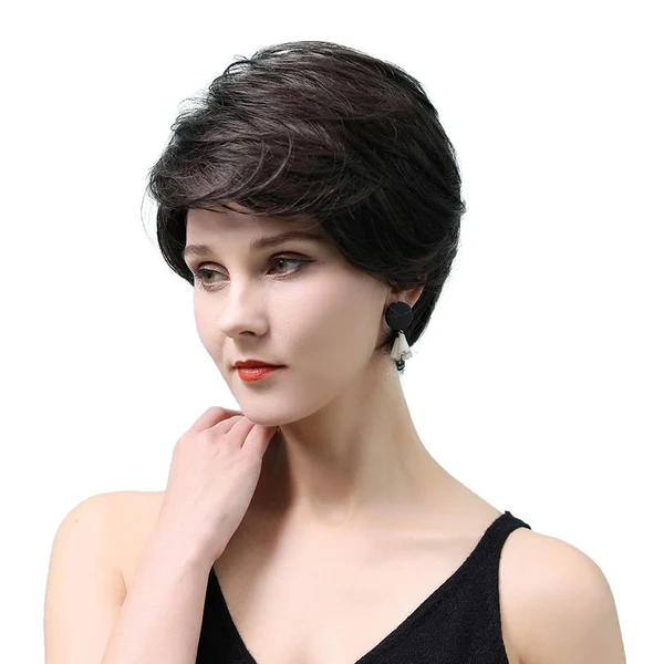Outstanding Maxbell Fashion Women Dark Brown Human Hair Wigs Short Natural Straight Full Wig 10 Safe