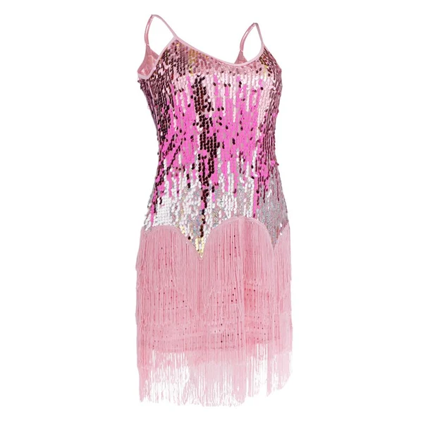 Proven Maxbell Women's Strap Latin Dance Dress Sequin Tassel Rhythm Ballroom Skirt Pink Exceptional