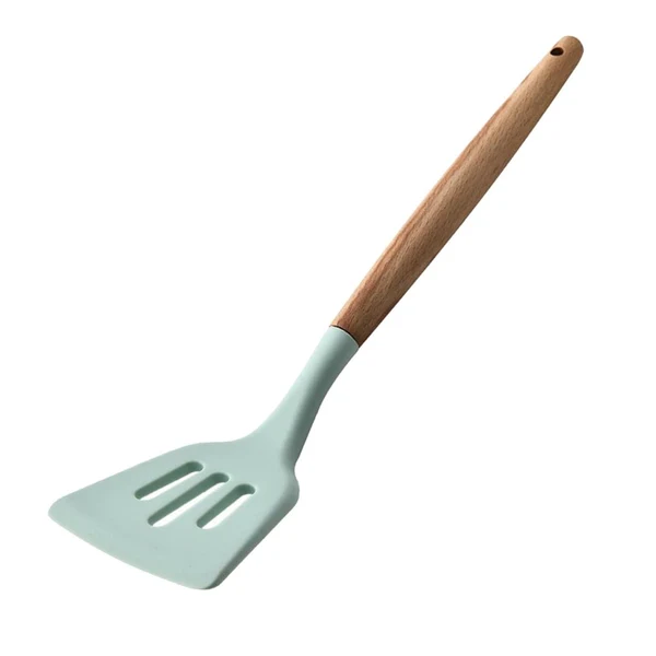 Innovative Maxbell Silicone Non Stick Kitchen Cooking Utensil Set Wooden Handle Slotted Turner Efficient