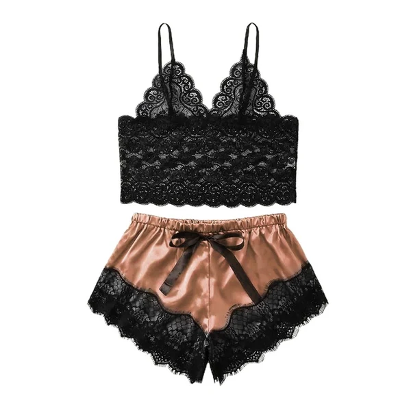 First-Class Maxbell Women Sexy Lace Vest Crop Tops Panty Lingerie Sleepwear Khaki XXXL Pure