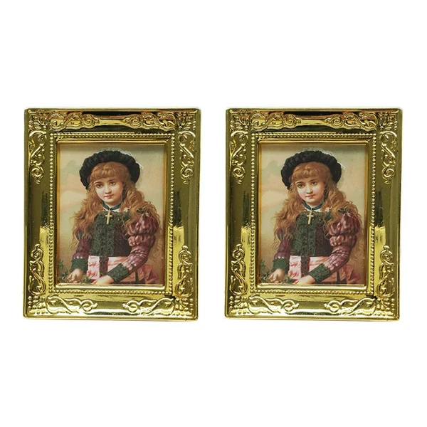 Breathable Maxbell 2pcs 1 12 Dollhouse Gold Picture Frame Decor Accessories Girl Green