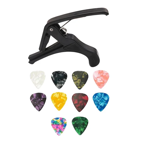 Excellent Maxbell Universal Metal Capo Quick Changing Tune Clamp Trigger with 10pcs Picks Detailed