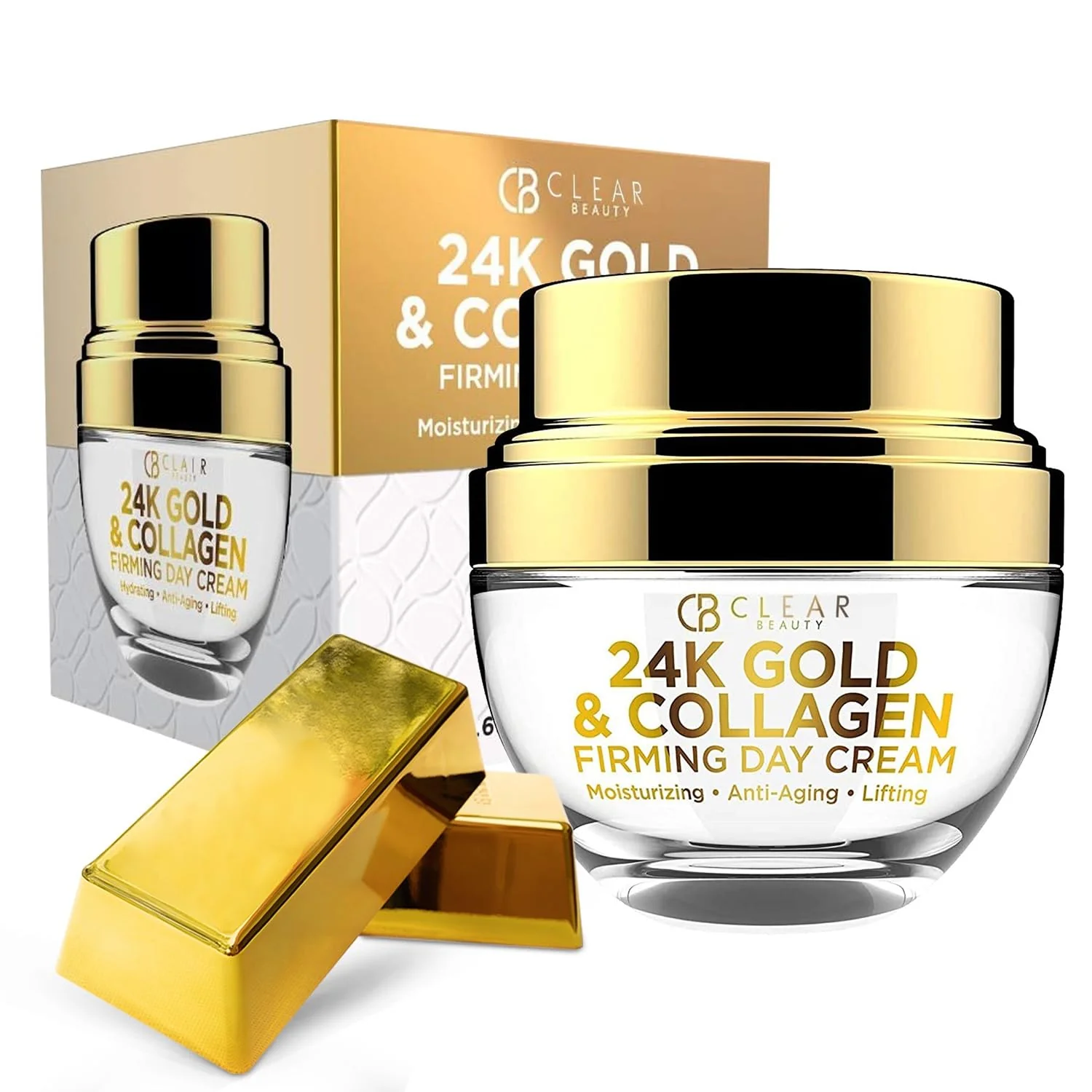 Reusable Clear Beauty 24K Gold Collagen Daily Face Moisturizer - Dermatologist Tested Reduces Fine Lines Anti-Aging Clean Beauty Cruelty- Korean Consistent