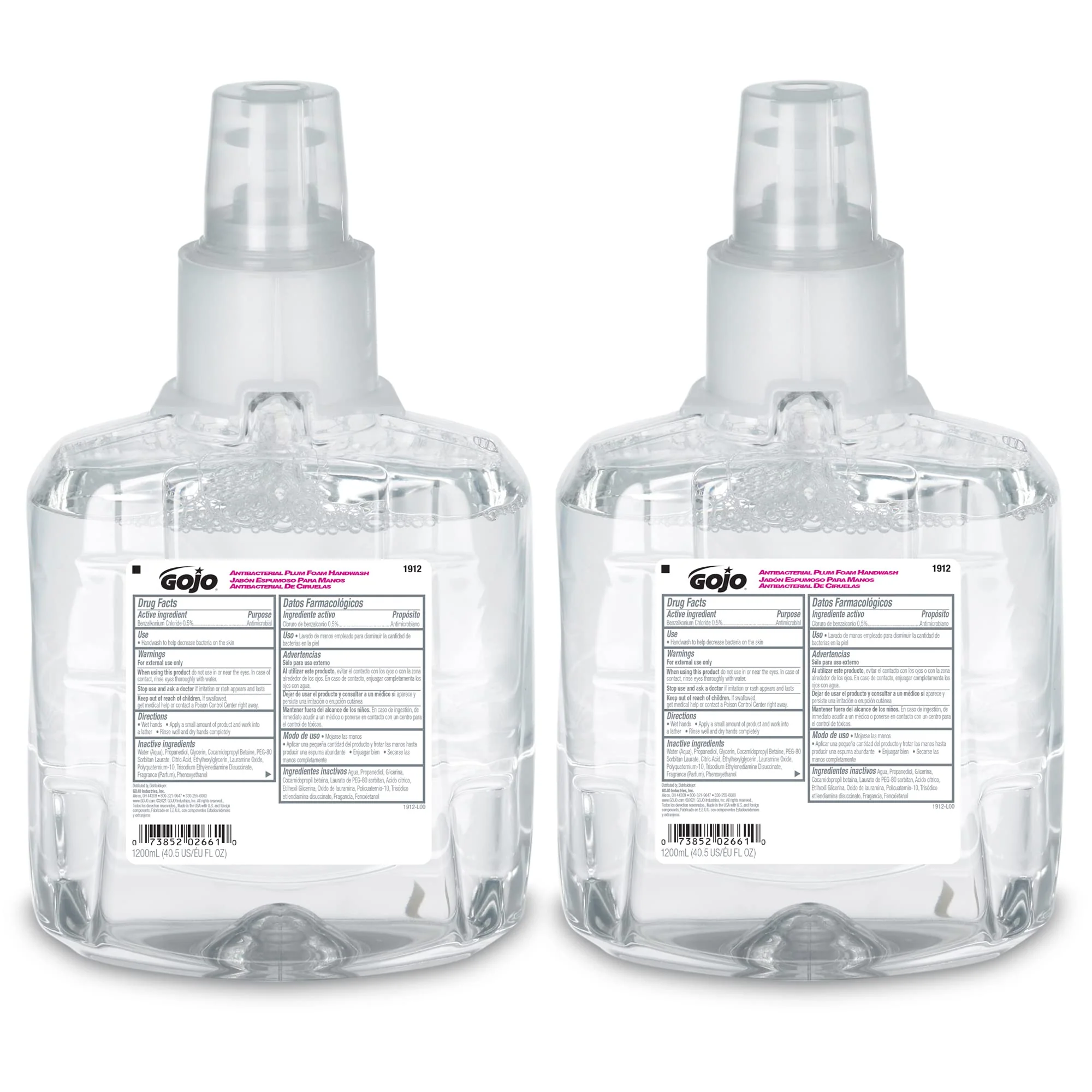 Fine Crafted GOJO Antibacterial Foam Handwash Plum Fragrance 1200 mL Foam Hand Soap Refill LTX-12 Touch- Dispenser Pack of 2 - 1912-02 Natural