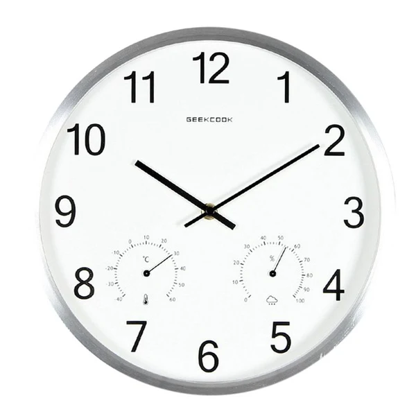 Original Design Max Maxb Minimalist Non-Ticking Quartz Wall Clock Thermometer Hygrometer Silver Luxury