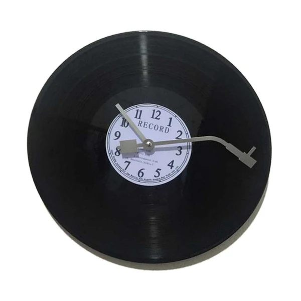 Elite Vintage Wall Clock Quartz Round CD Black Vinyl Record Clock Decor White Fine Crafted