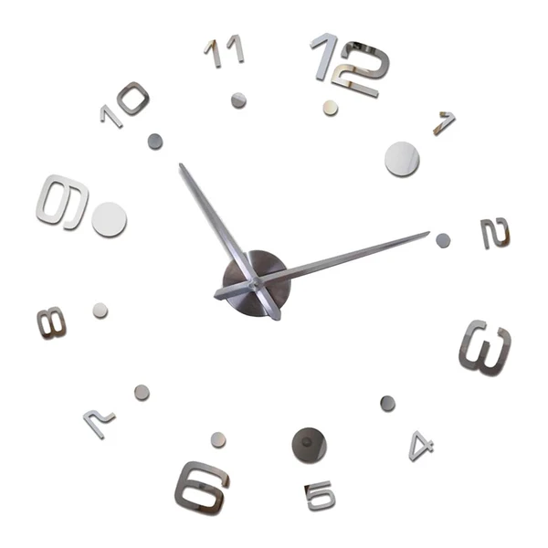 Original Design Modern DIY Large Wall Clock Big Watch 3D Mirror Quartz Analog Clock Silver Genuine