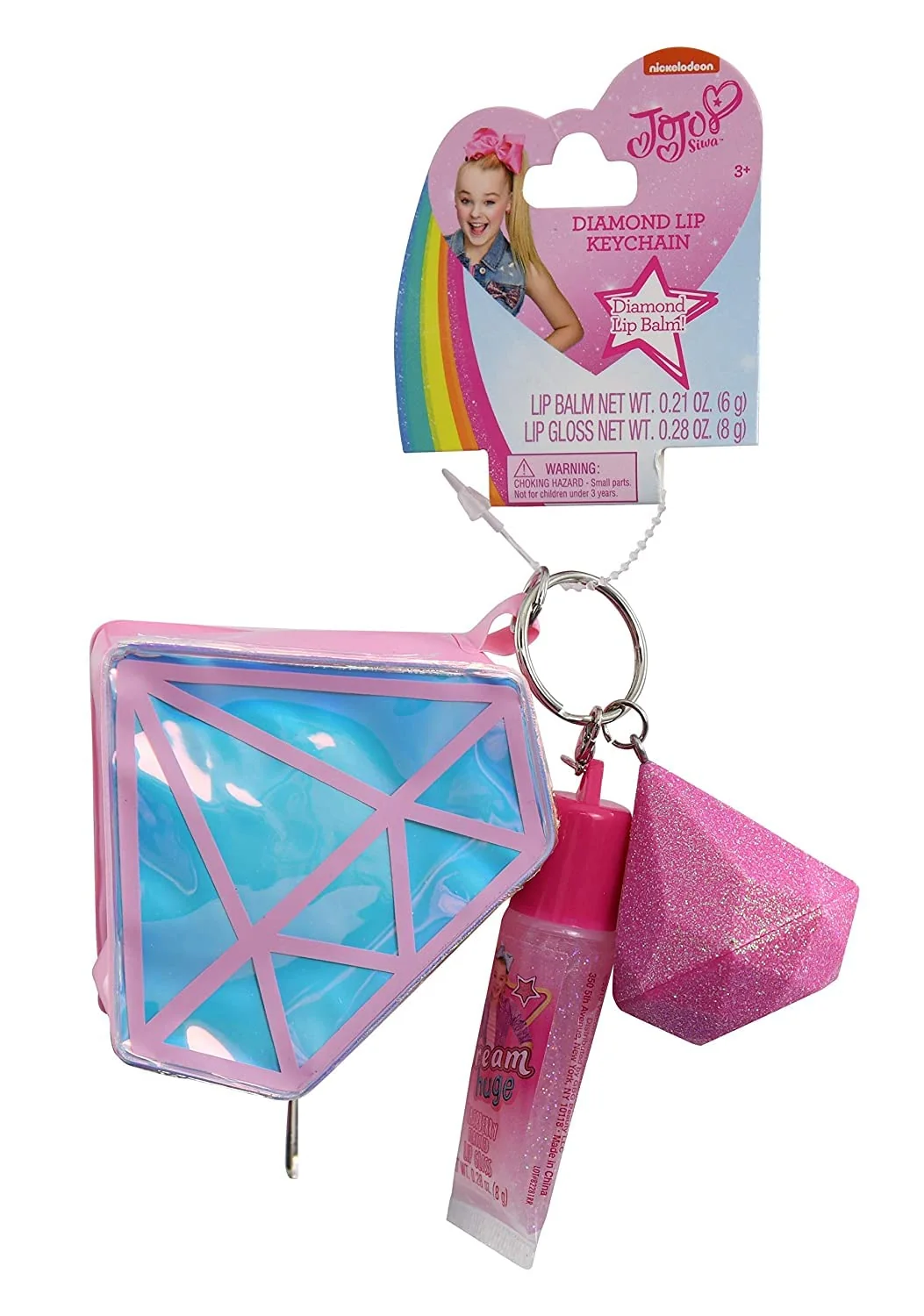 Specialty JoJo Siwa Diamond Lip Keychain Gloss Balm and Coin Purse Pink Blue One_Size Premium Material