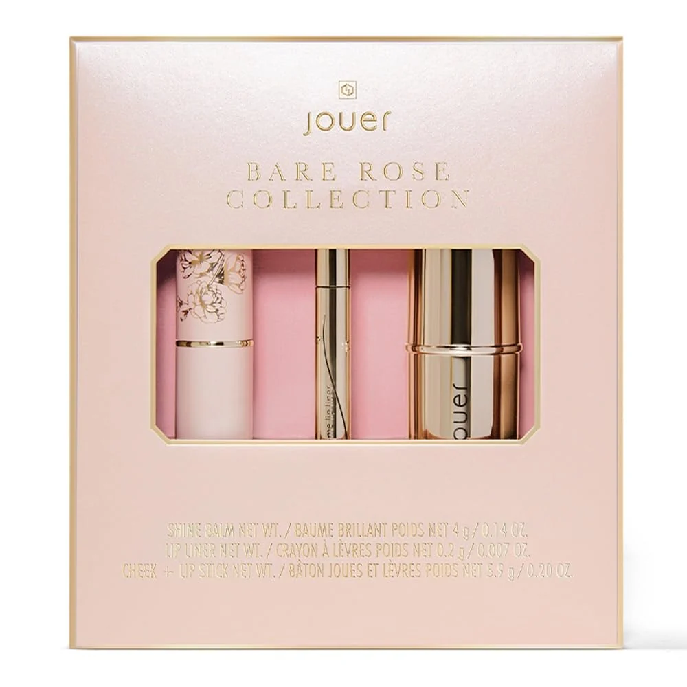 Consistent Jouer Bare Rose Collection - Blush Stick Cream Lip Liner Lip Plumping Balm Kit - Face Makeup in Rose Shades - Hydrating Formulas for Long Wear Convenient
