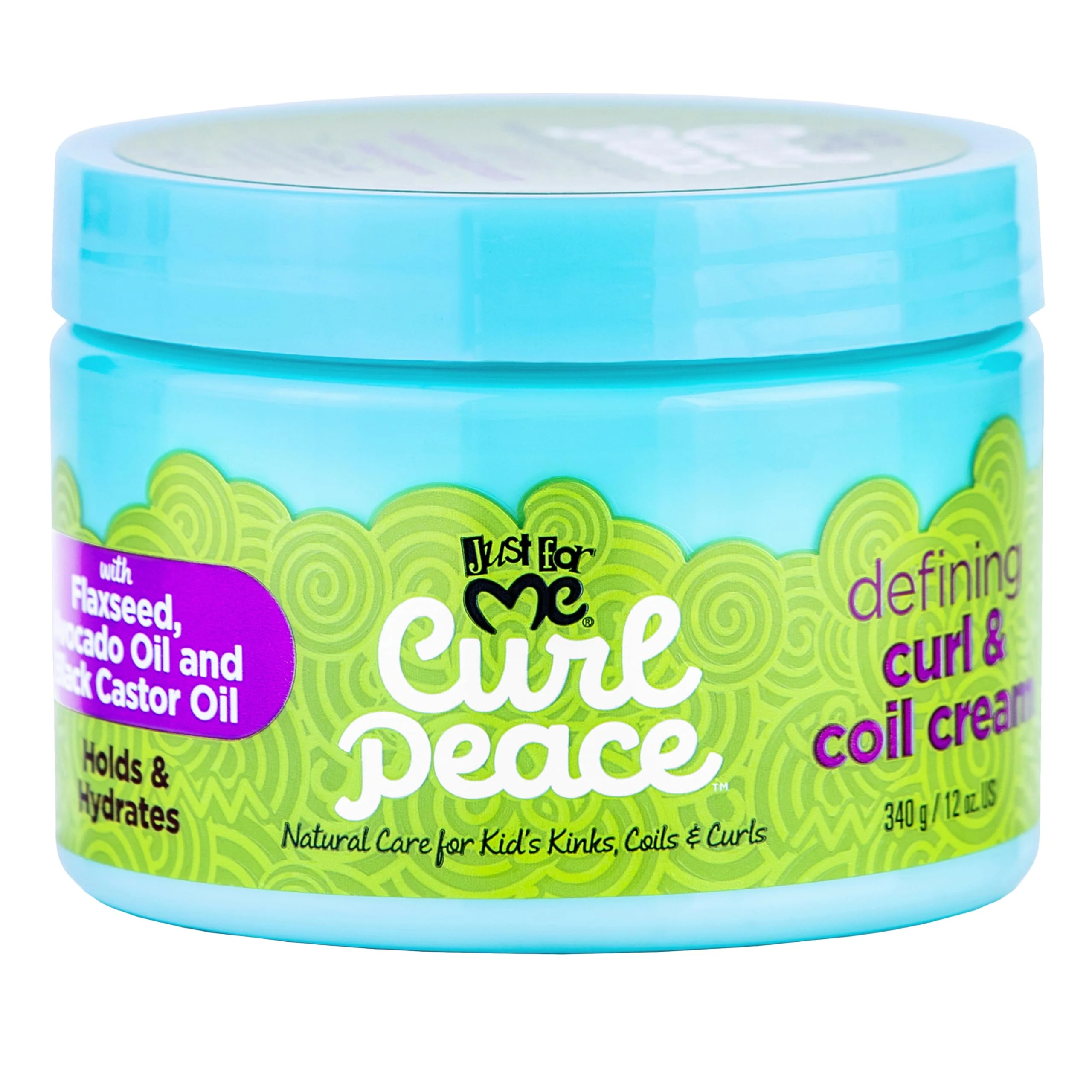Fast Just For Me Curl Peace Defining Curl Coil Cream - Holds Hydrates Contains Flaxseed Avocado Oil Black Castor Oil No Animal Testing 12 oz Green