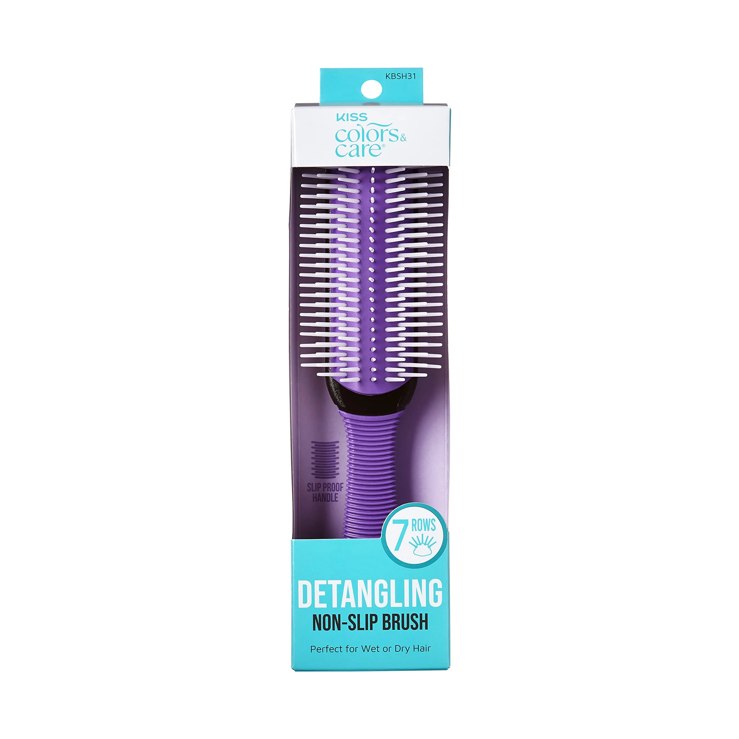 Dependable KISS Colors Care 7 Row Non-Slip Detangling Hair Brush Removable Cushion For Cleaning Slip-Proof Handle For Sturdy Grip Detangles Without Pulling or Innovative