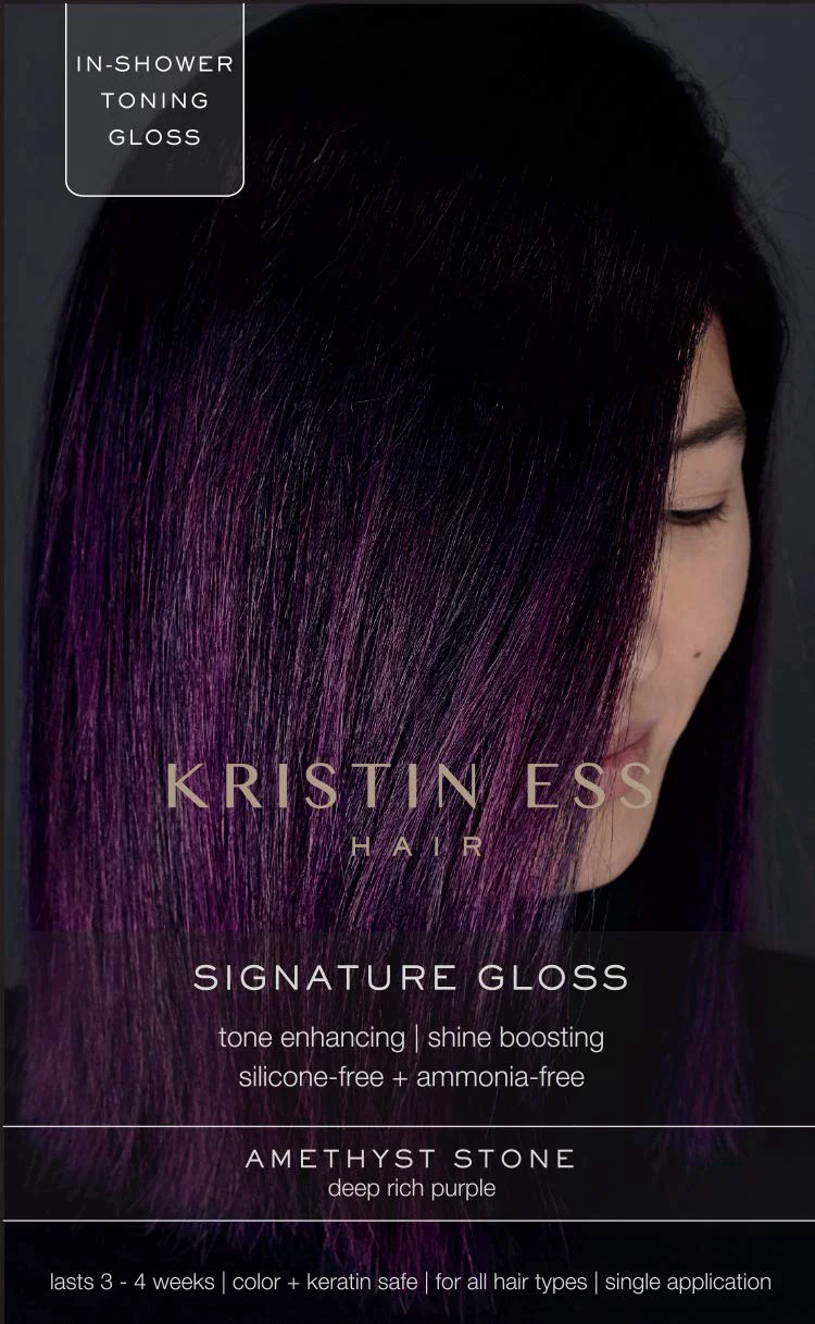 Clean Kristin Ess Hair Gloss in Amethyst Stone Deep Rich Purple - 4 Wk Semi Permanent Hair Dye Glaze - Color Depositing Conditioner Toner for Vibrant Exclusive