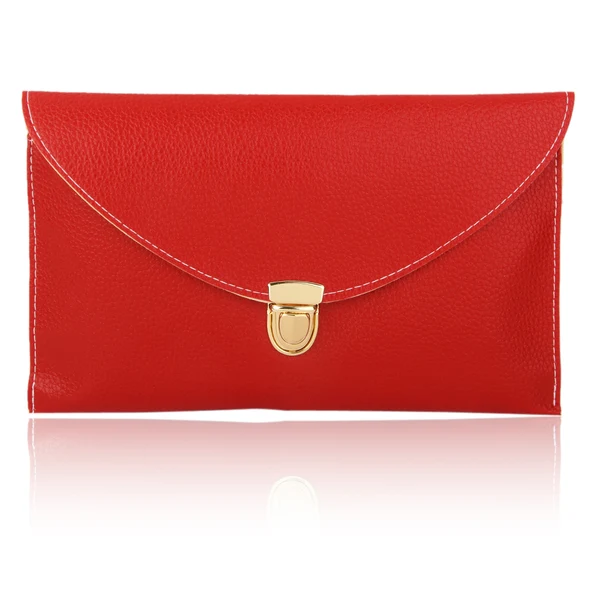Versatile Max Maxb Ladies Leather Style Envelope Clutch Bag Purse with Chain red Modern