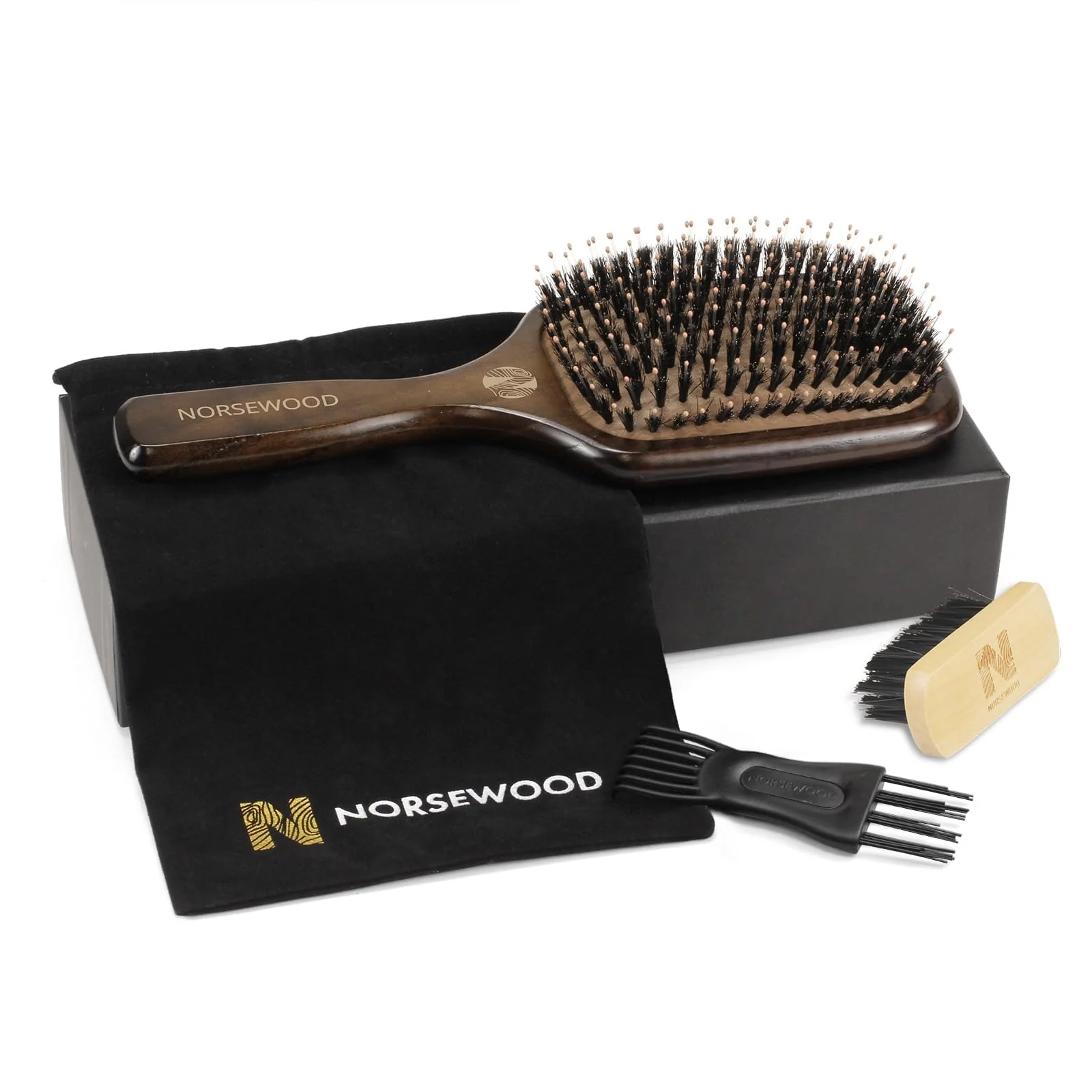 Consistent Norsewood Boar Bristle Hair Brush Set Soft Bristle Detangler for Long Short Thin Curly Straight or Wavy Hairbrush for Enhancing Shine Great Trendy