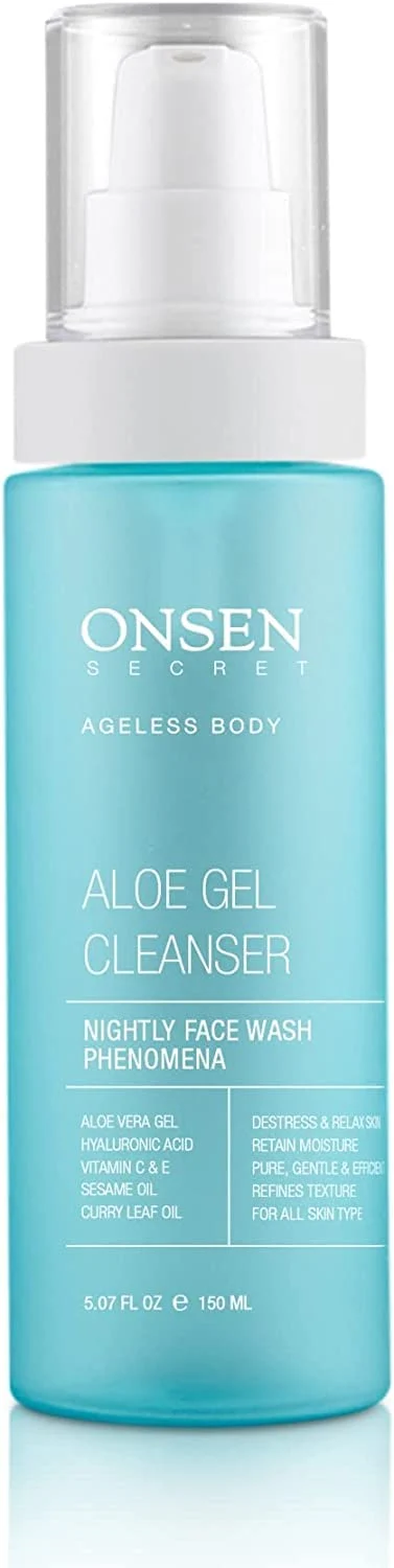 Fine Onsen Secret Japanese Aloe Vera Face Wash - Premium Nightly Facial Cleanser for Makeup Removal Heals Dry Sensitive Skin Hyaluronic Acid Curry Innovative