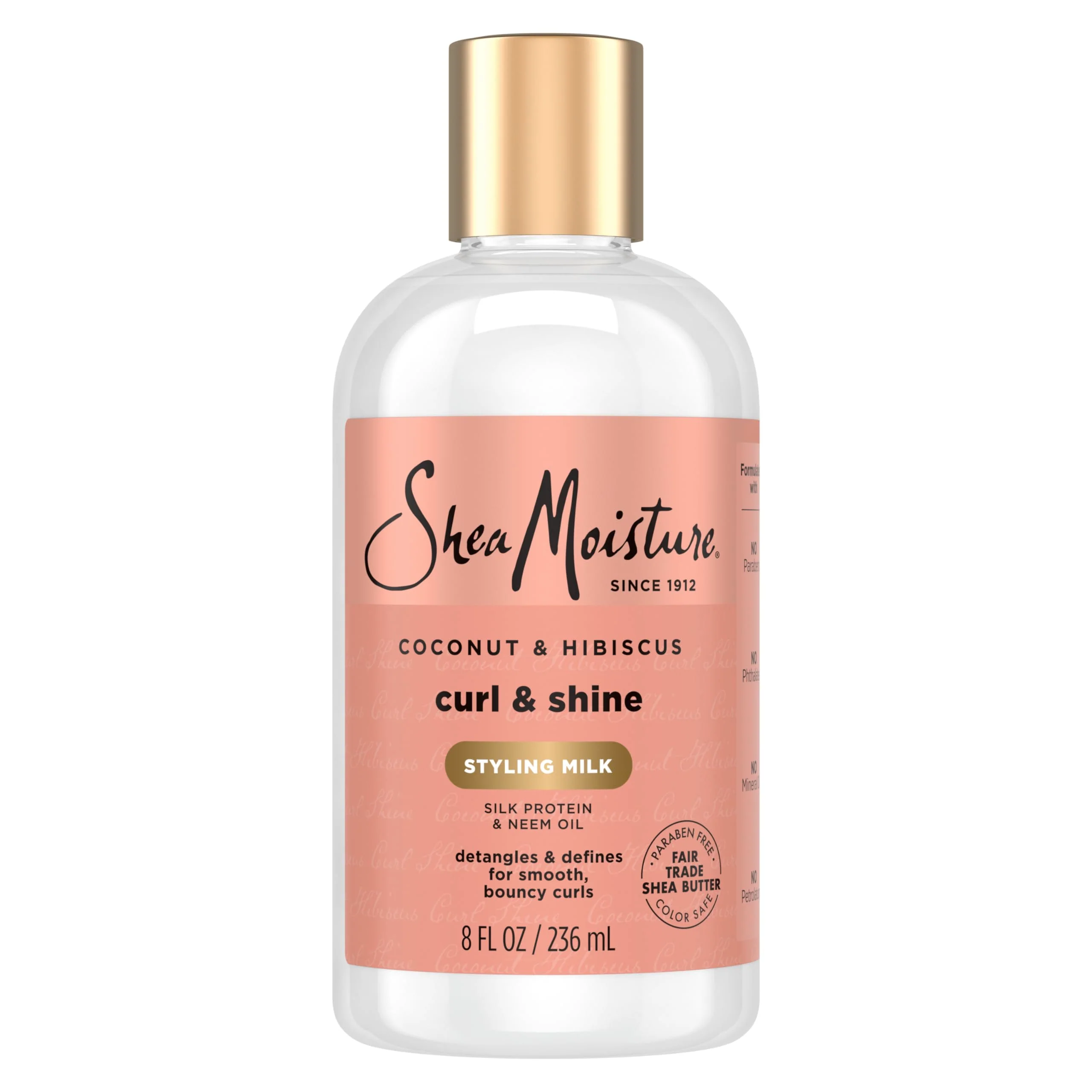 Reusable SheaMoisture Curl Style Milk Coconut Hibiscus with Silk Protein Neem Oil for Thick Defined Curly Hair Fair Trade Sulfate- 8 oz Smooth