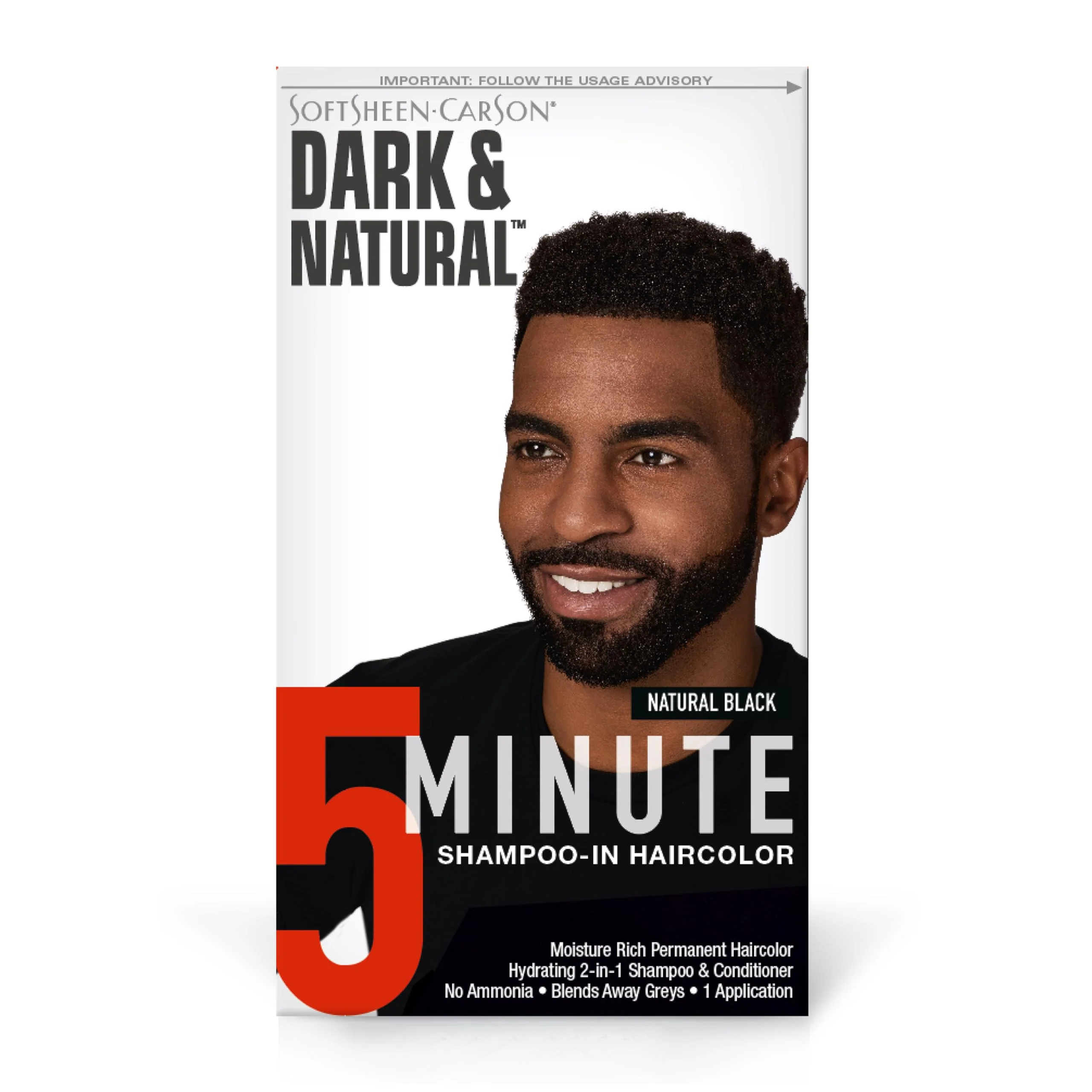 Superior SoftSheen-Carson Dark Natural Hair Color for Men 5 Minutes Gray Coverage for Up To 6 Weeks Shampoo-in Permanent Hair Dye Jet Black Ammonia Modern