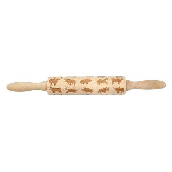 Flexible Max Maxb Wood Embossing Engraved Rolling Pin for Cookie Dough Baking Tool Xmas Bull Authentic