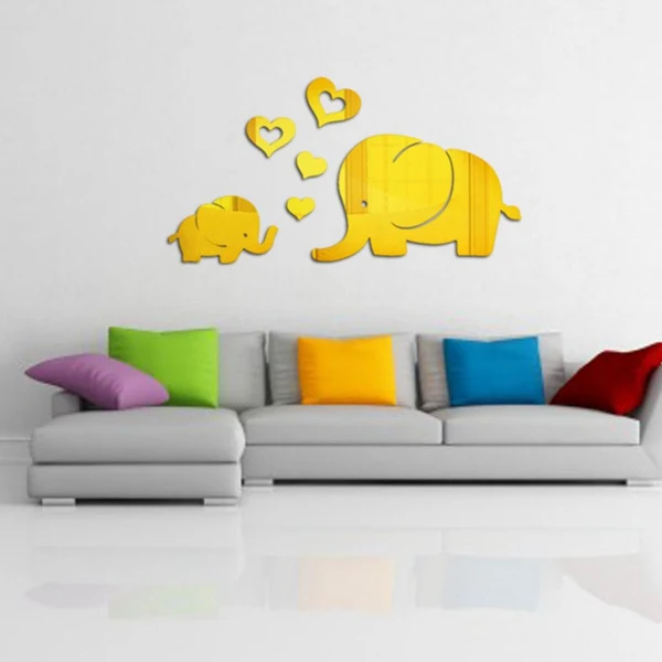 Breathable Max Maxb 3D Mirror Elephant Removable Decal Wall Sticker DIY Decorative Mural -Gold Pure