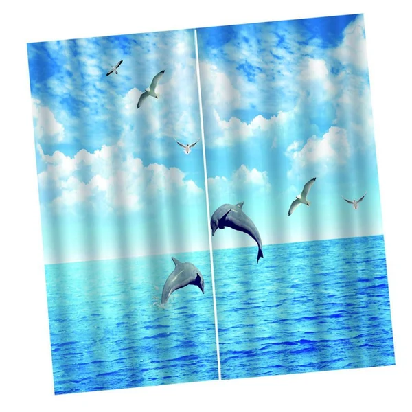 Easy-to-Use Max Maxb Digital Printed 3D Curtain Living Room Bedroom Drapes 2 Panel Dancing Whales Excellent