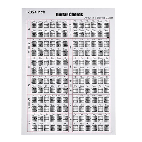 Long-Lasting Max Guitar Chord Chart Portable On the Go Great for Beginners 12x16 inch Smooth
