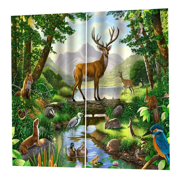 Relaxed Max Waterproof Living Room Bedroom Window Drapes 2 Panel Set Lovely Animals Traditional