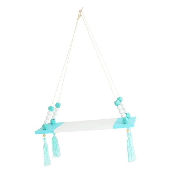 Convenient Max Wood Hanging Shelf Wall Swing Storage Floating Rack Tassel Rope Shelf Green High-Grade