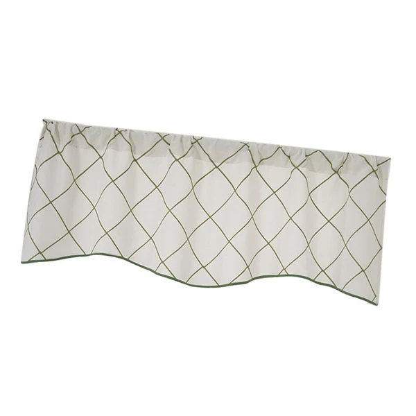 Eco-Friendly Max Embroidered Grid Valance Curtain Short Coffee Curtain White_B 42x18inch Traditional